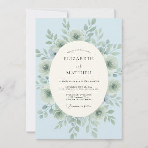 Baby Blue Serene Floral Wedding Invitation