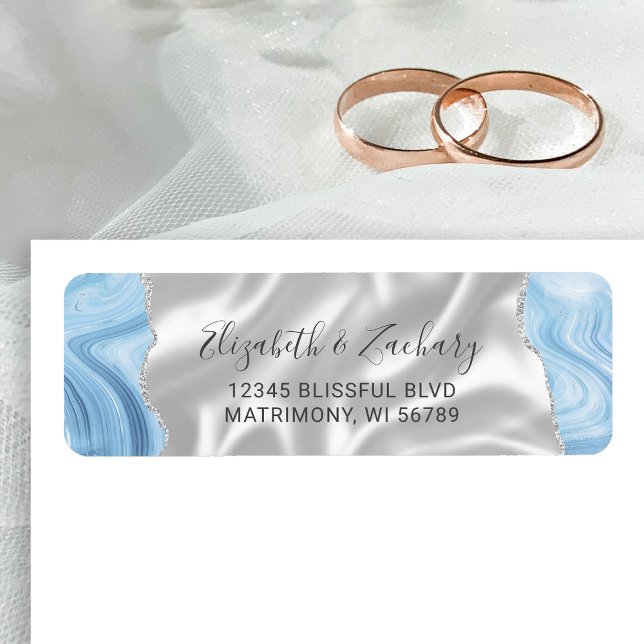 Baby Blue Silver Agate Soie Mariage Adresse de Ret (Créateur téléchargé)