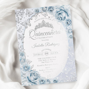 Baby Blue Silver Floral Quinceanera