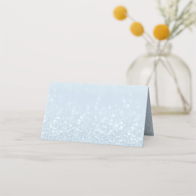 Baby Blue Silver Sparkle Snow Wedding Christmas  Place Card (Front)