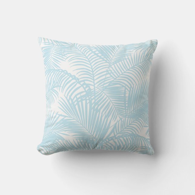 Baby blue simple modern tropical palm tree floral throw pillow (Front)