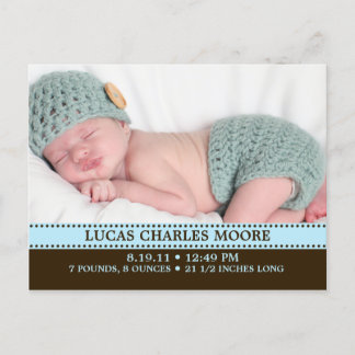 Baby Blue Simply Charming Photo Birth Announcement