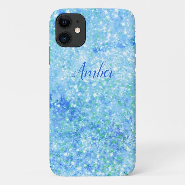 Baby Blue Sparkle Glitter Elegant Personalized Case-Mate iPhone Case (Back)