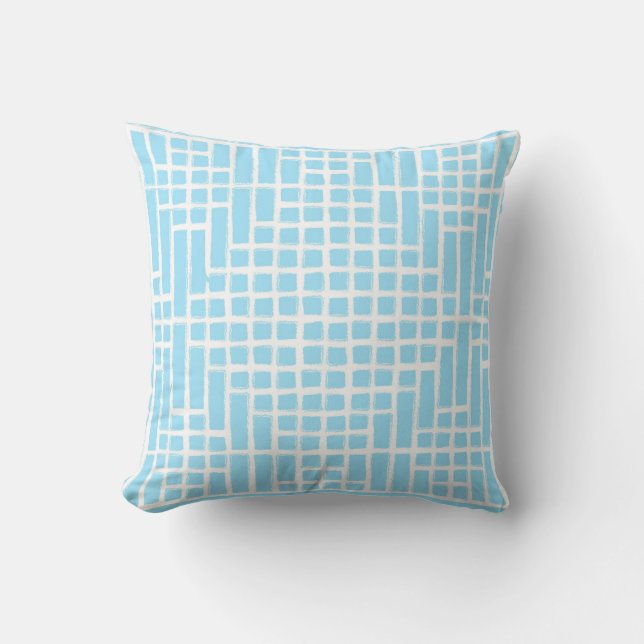 Baby Blue Square Pattern Throw Pillow (Front)
