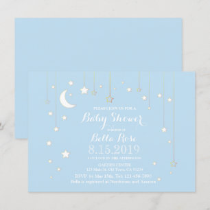 Baby blue star moon boy baby shower invite