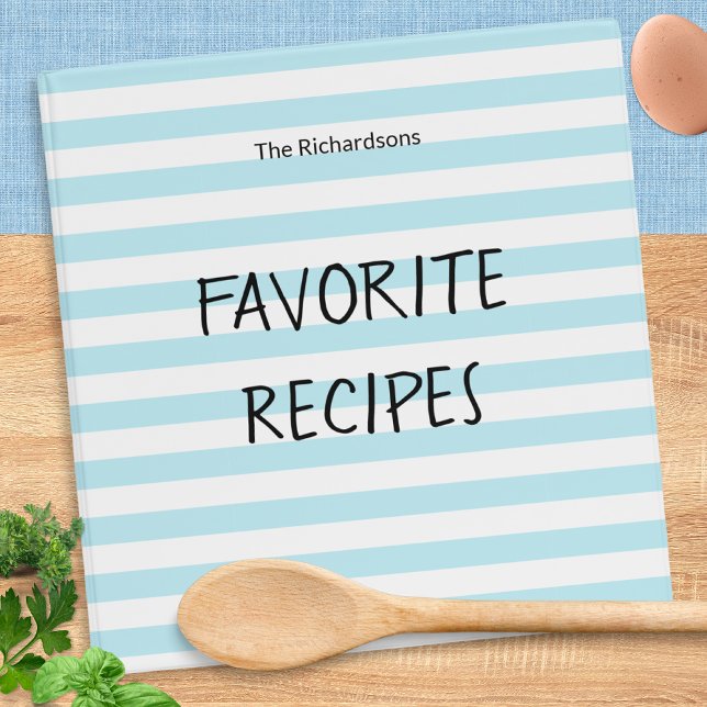 Baby Blue Stripe Patterned Stylish Simple Minimal Binder (A custom ring binder for your favorite recipes, decorated with nautical light blue and white stripes)