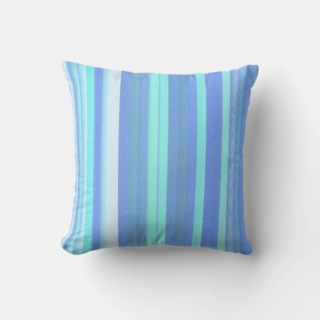 Baby Blue Striped Burlap Print Pattern Throw Pillow (Front)