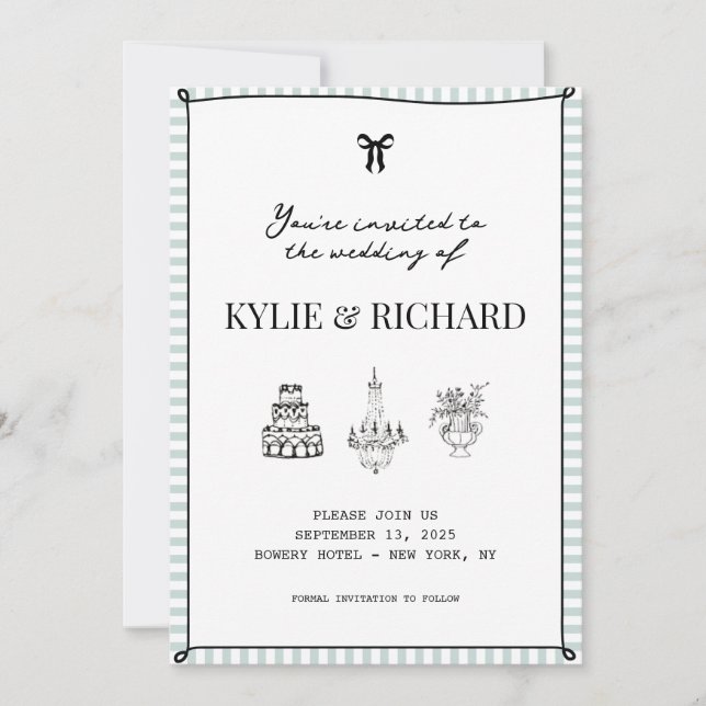 Baby Blue Striped Edge Save The Date Invitation (Front)