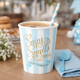 Baby Blue Striped Snips and Snails Baby Shower Paper Cups