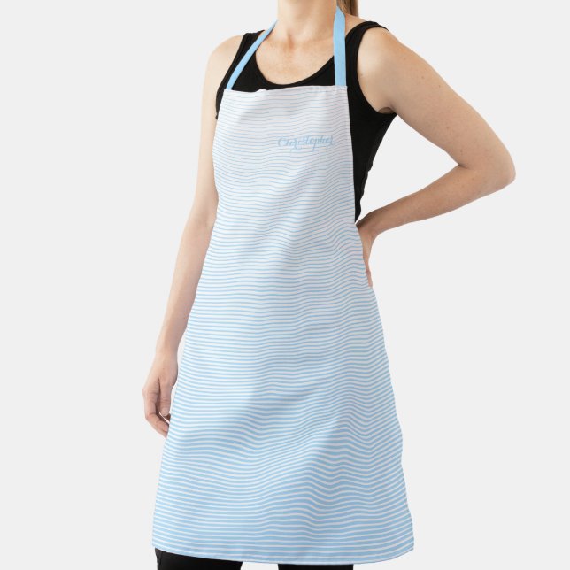Baby Blue Stripes Modern Pattern Chic Monogrammed Apron (Insitu)