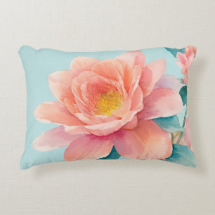 Baby Blue, Teal and Pink Floral Watercolor Accent Pillow