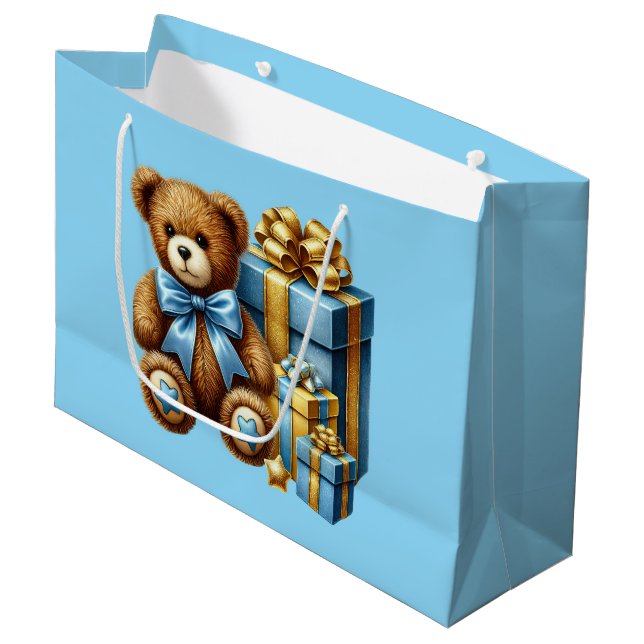 Baby Blue Teddy Bear Large Gift Bag (Front Angled)