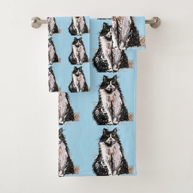 Baby Blue Tuxedo Black Cat Cats Girls Serviette (En situation)