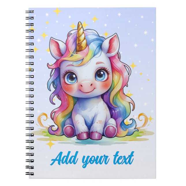 Baby blue Unicorn Notebook – Custom Name (Front)