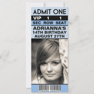Baby Blue VIP Photo Ticket Birthday Party Invitation