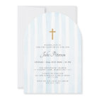 Baby Blue Watercolor Stripes Baptism Invitation
