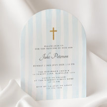 Baby Blue Watercolor Stripes Baptism Invitation