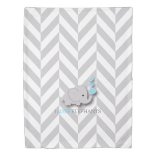 Baby Blue, White and Grey Elephant Theme Duvet Cover