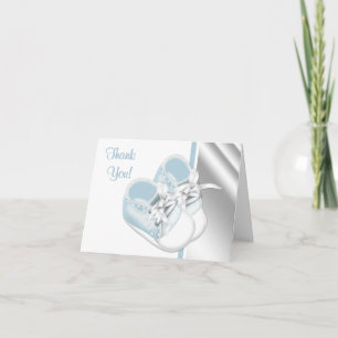 Baby Blue White Baby Shoes Thank You Cards