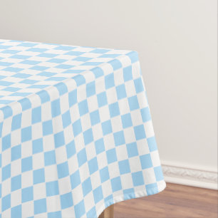 Baby Blue White Checkered Pattern Kids Room Decor Tablecloth