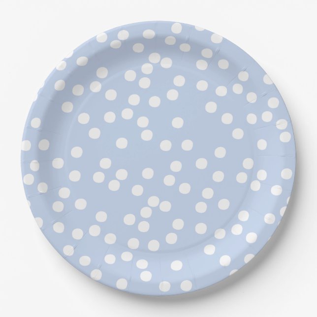 Baby Blue & White Confetti / Polkadots Paper Plate (Front)