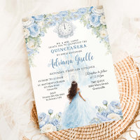 Baby Blue White Floral Cinderella Quinceanera 15