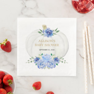 Baby blue white greenery floral white pumpkins napkin
