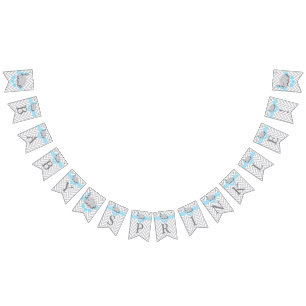 Baby Blue, White Grey Elephant Baby Sprinkle Bunting Flags