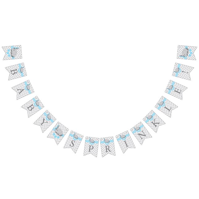 Baby Blue, White Grey Elephant Baby Sprinkle Bunting Flags (All)