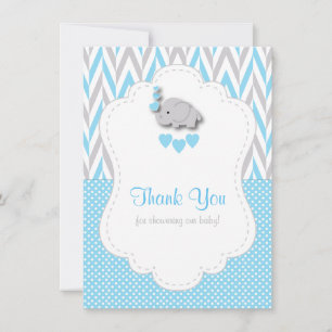 Baby Blue, White Grey Elephant Thank You Card