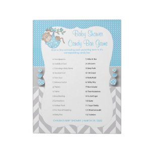 Baby Blue, White & Grey Monkey Baby Shower -Game 2 Notepad