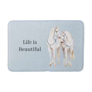 Baby Blue White Horses Bath Mat