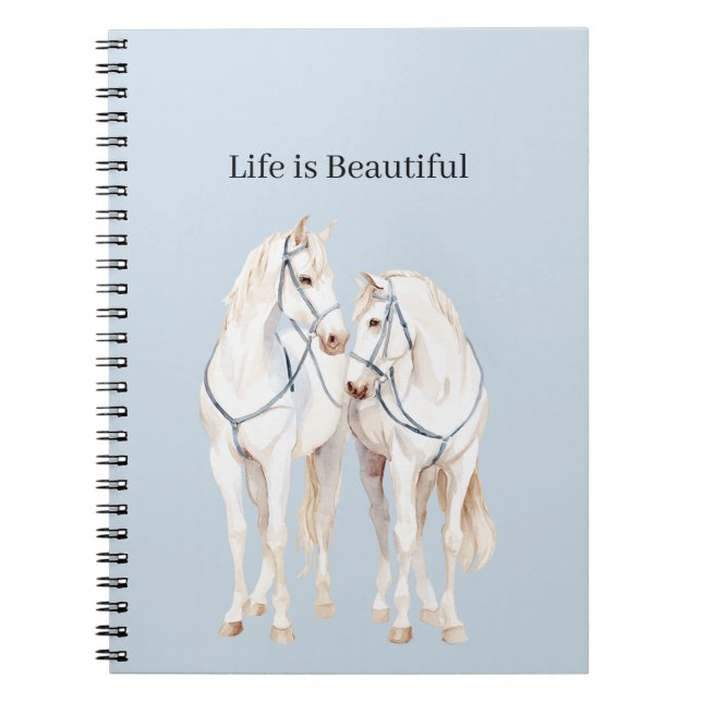 Baby Blue White Horses Notebook (Front)