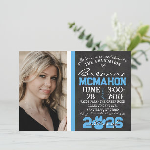 Baby Blue & White Paw Print Graduation 2 Photo Invitation