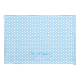 Baby Blue White Polka Dots Pattern Monogrammed Pillowcase