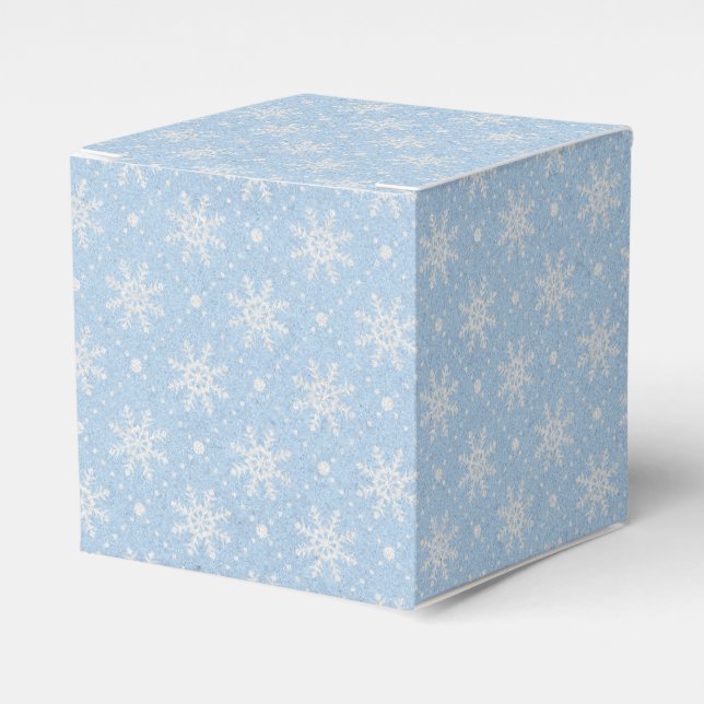 Baby Blue White Snowflake Christmas Pattern Favor Box (Front Side)