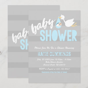 Baby Blue with a Stork Baby Shower Invitation