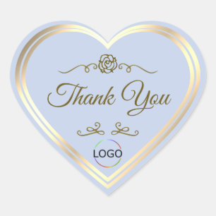 Baby Blue with Gold Frame and Logo Cute Thank You Heart Sticker