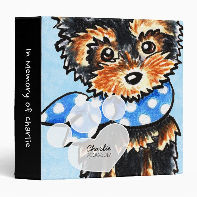 Baby Blue Yorkie Pet Name Keepsake Album Binder (Front/Spine)
