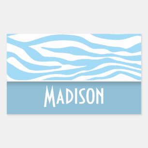 Baby Blue Zebra Animal Print; Personalized Sticker