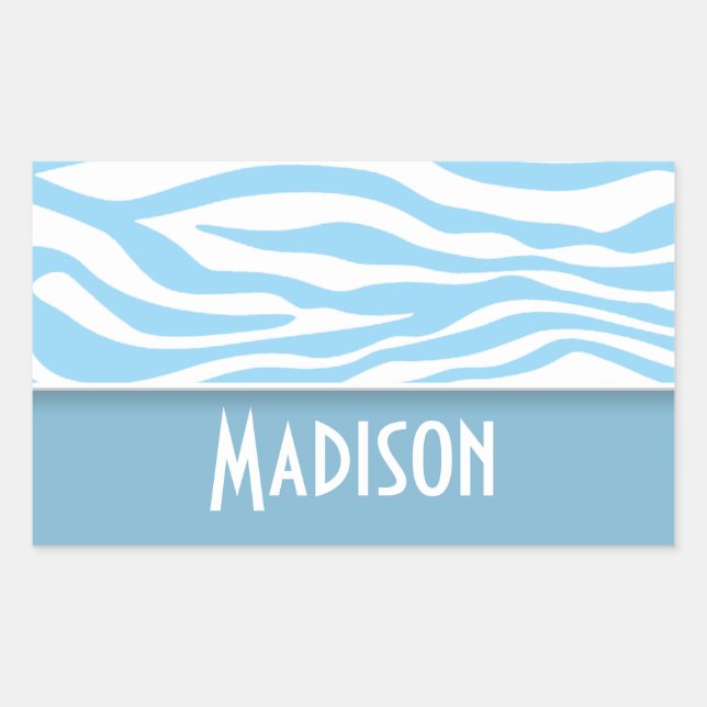 Baby Blue Zebra Animal Print; Personalized Sticker (Front)
