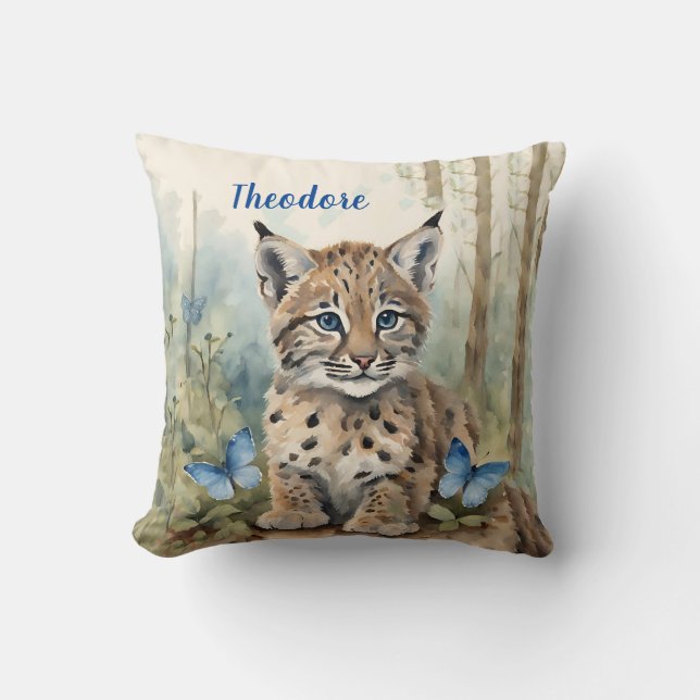 Baby Bobcat Boys Personalized Throw Pillow (Front)
