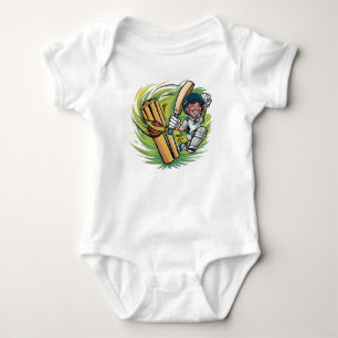 Baby Body suit Cricketer with bat, ball and wicket Bodysuit
