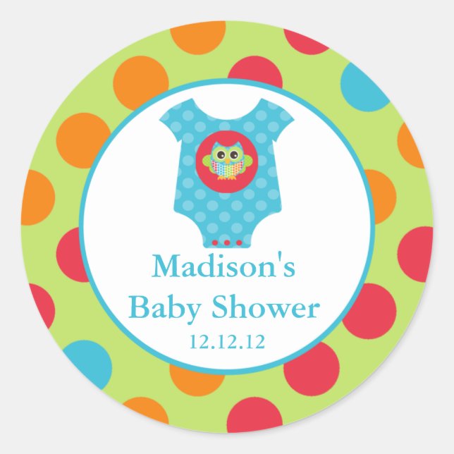 Baby Bodysuit Owl Baby Shower Sticker (Front)