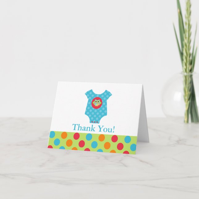Baby Bodysuit Owl Baby Shower Thank You Note (Front)