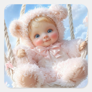 Baby Bodysuit T-shirt. 3D illustration of a pink  Square Sticker