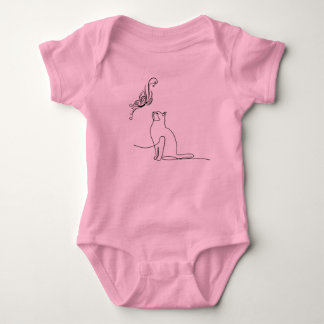 Baby Bodysuit with Minimalist Cat & Butterfly