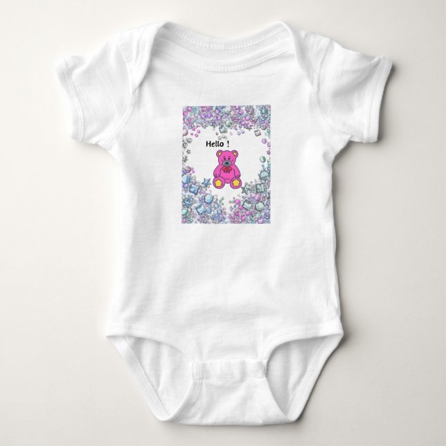 Baby bodysuits Sparkling Teddy Hello. (Front)