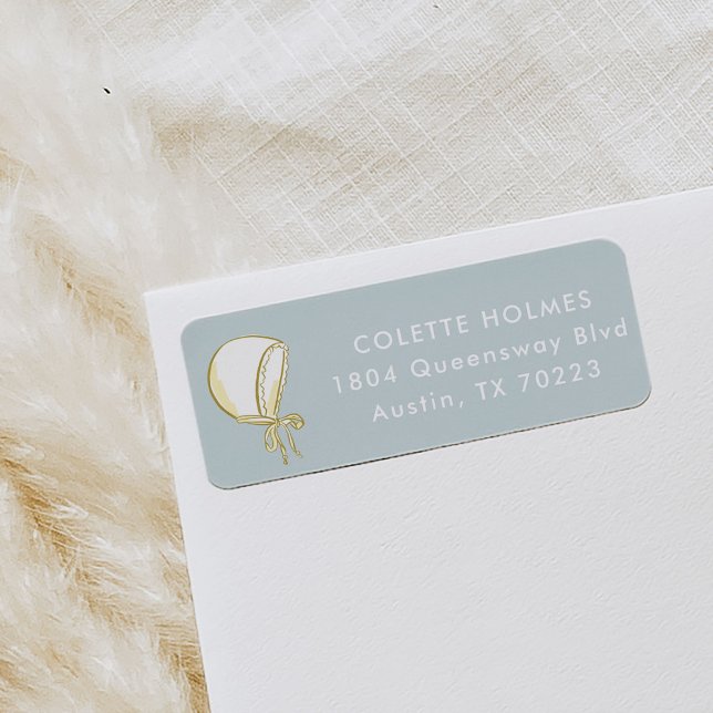 Baby Bonnet Blue Return Address Label (Mint blue baby bonnet baby shower return address labels.)