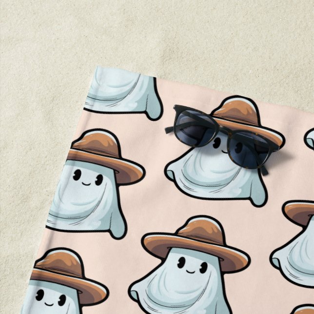 Baby Boo Cowboy Ghost Halloween Collection Beach Towel (In Situ)